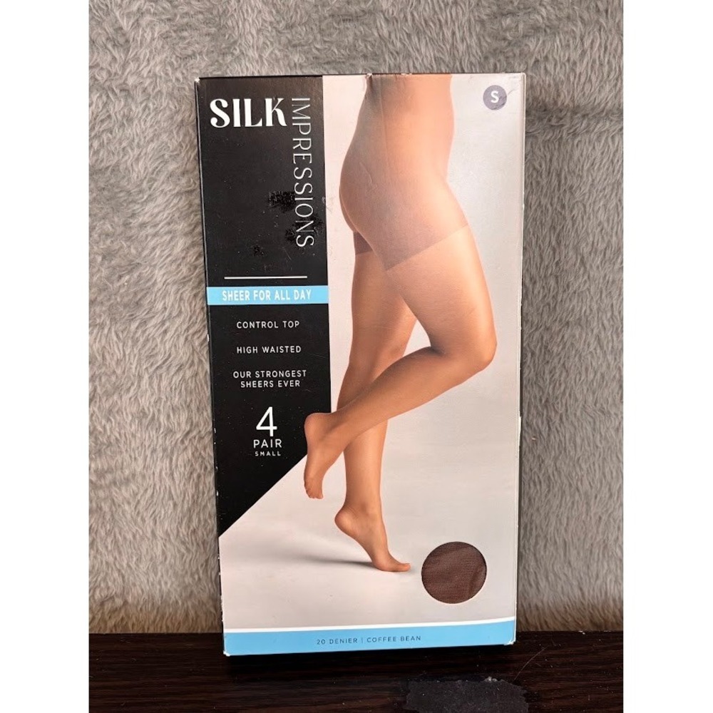 Silk Impressions Sheer All Day Control Top Pantyhose 4 Pairs Coffee Bean Small